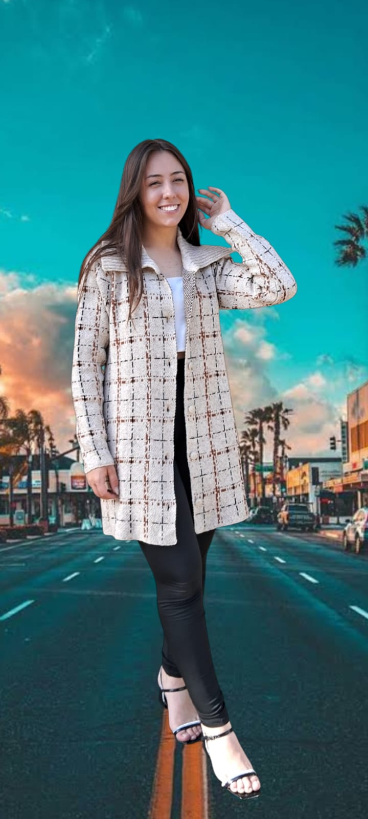 CASACO XADREZ ALONGADO COM GOLA E BOLSO