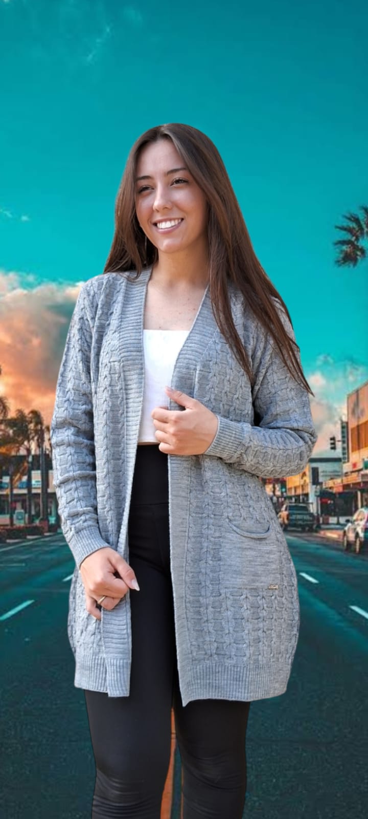 CARDIGAN PONTO RELEVO ALONGADO EM DECOTE V