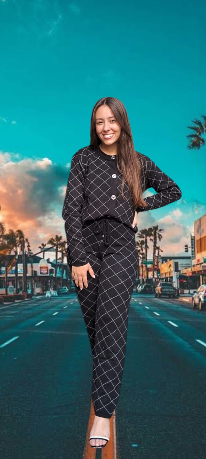 CONJUNTO XADREZ COM CALÇA RETA E CASACO DE BOTÕES